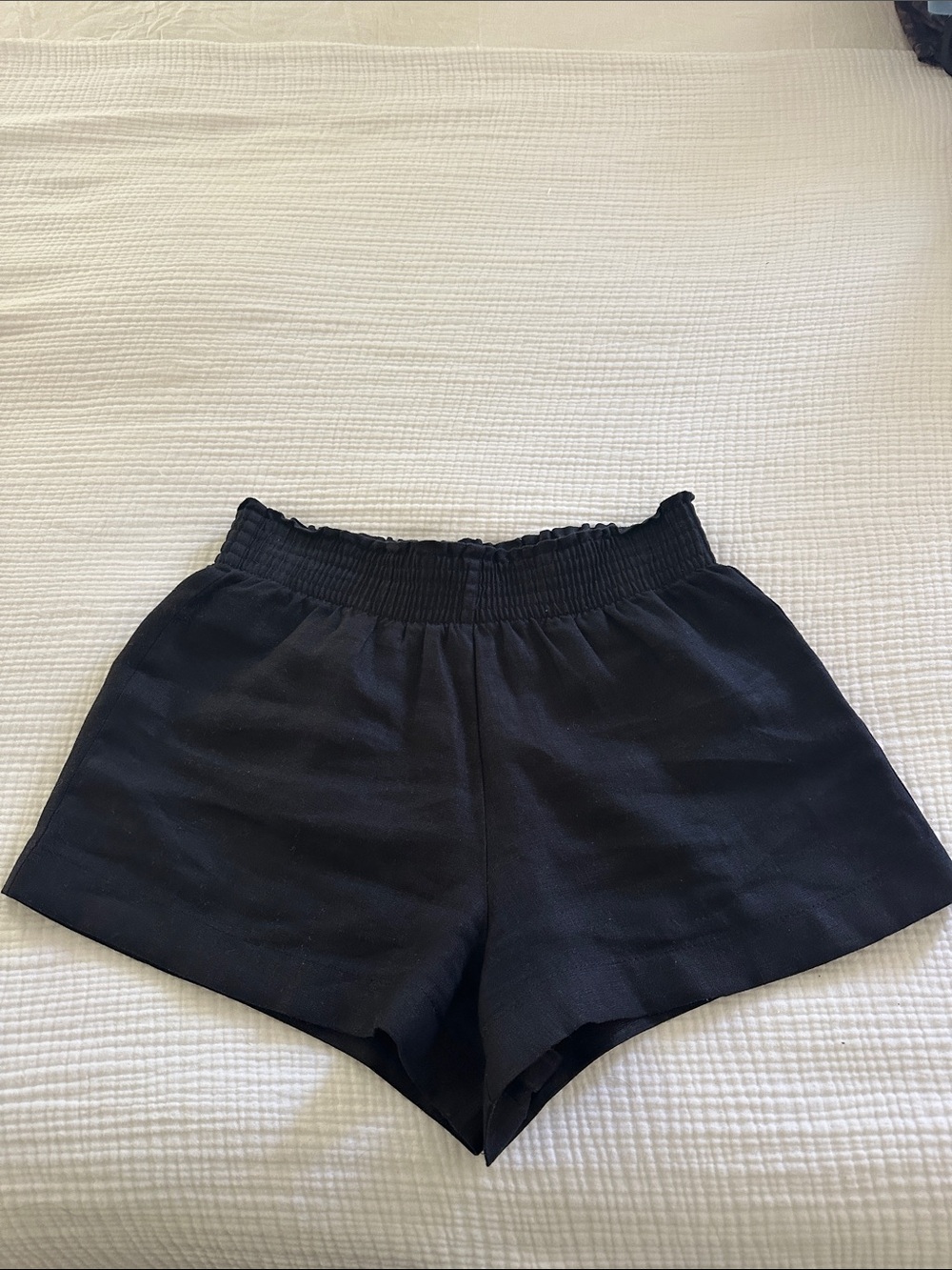 Reformation Black High-Waist Elastic Waist Shorts
